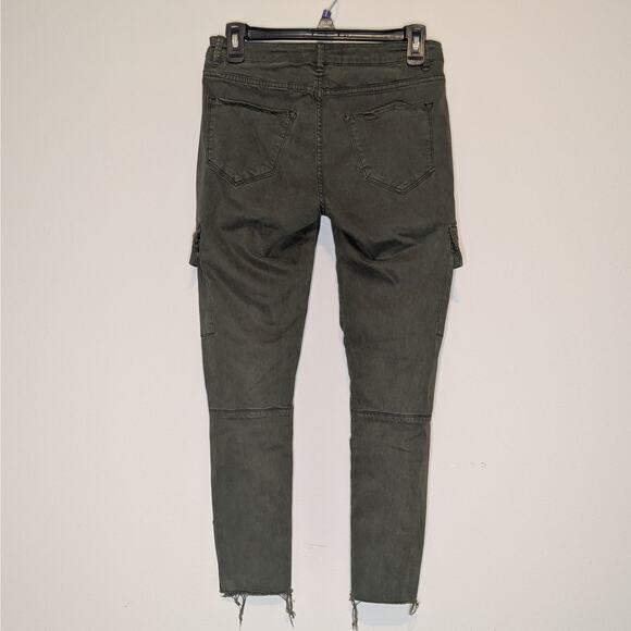 Zara Woman Army Green Skinny Cargo Pants Raw Hem Ankle Zip Size 4 - Picture 2 of 7